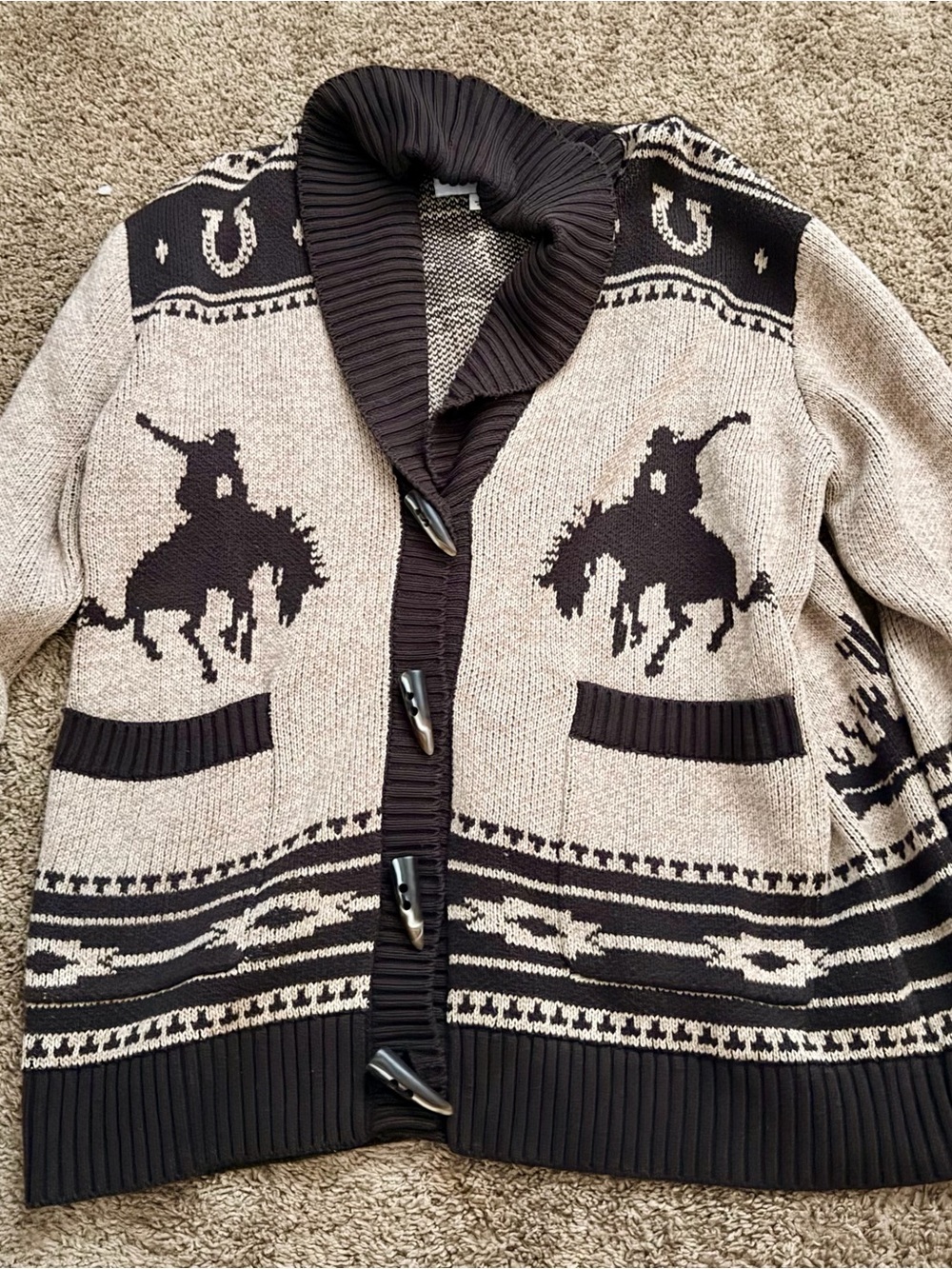Wrangler Brown & Tan Western Rider Shawl-Collar Cardigan